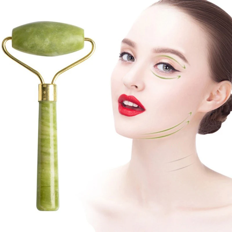 

Facial Massager Roller Natural Jade Stone Guasha Board Scraper Set Face Lift Skin Relaxation Slimming Beauty Neck Thin