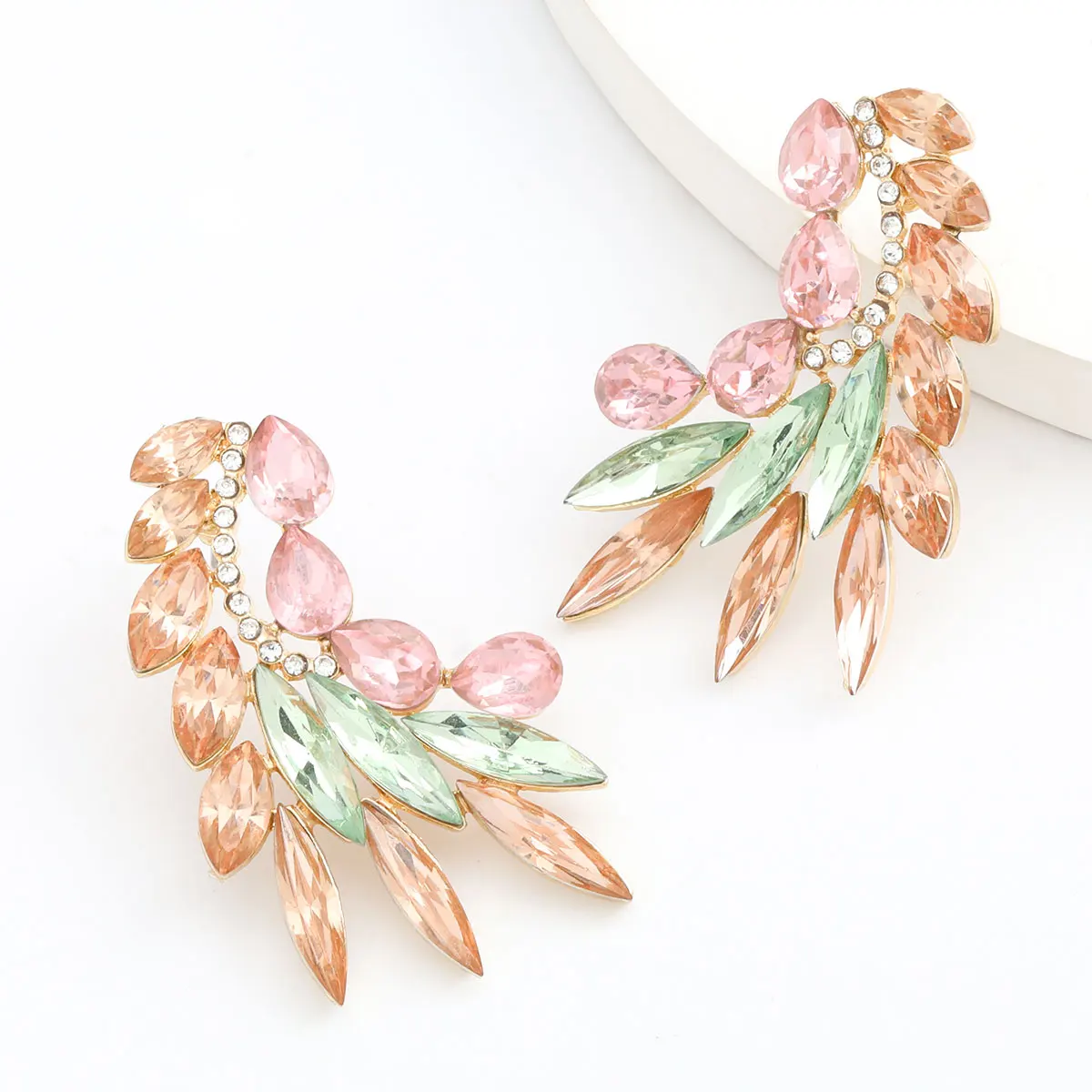 

French Simple Metal Color Rhinestone Geometric Earrings women's Banquet Elegant Stud Earrings Retro Fashion Jewelry