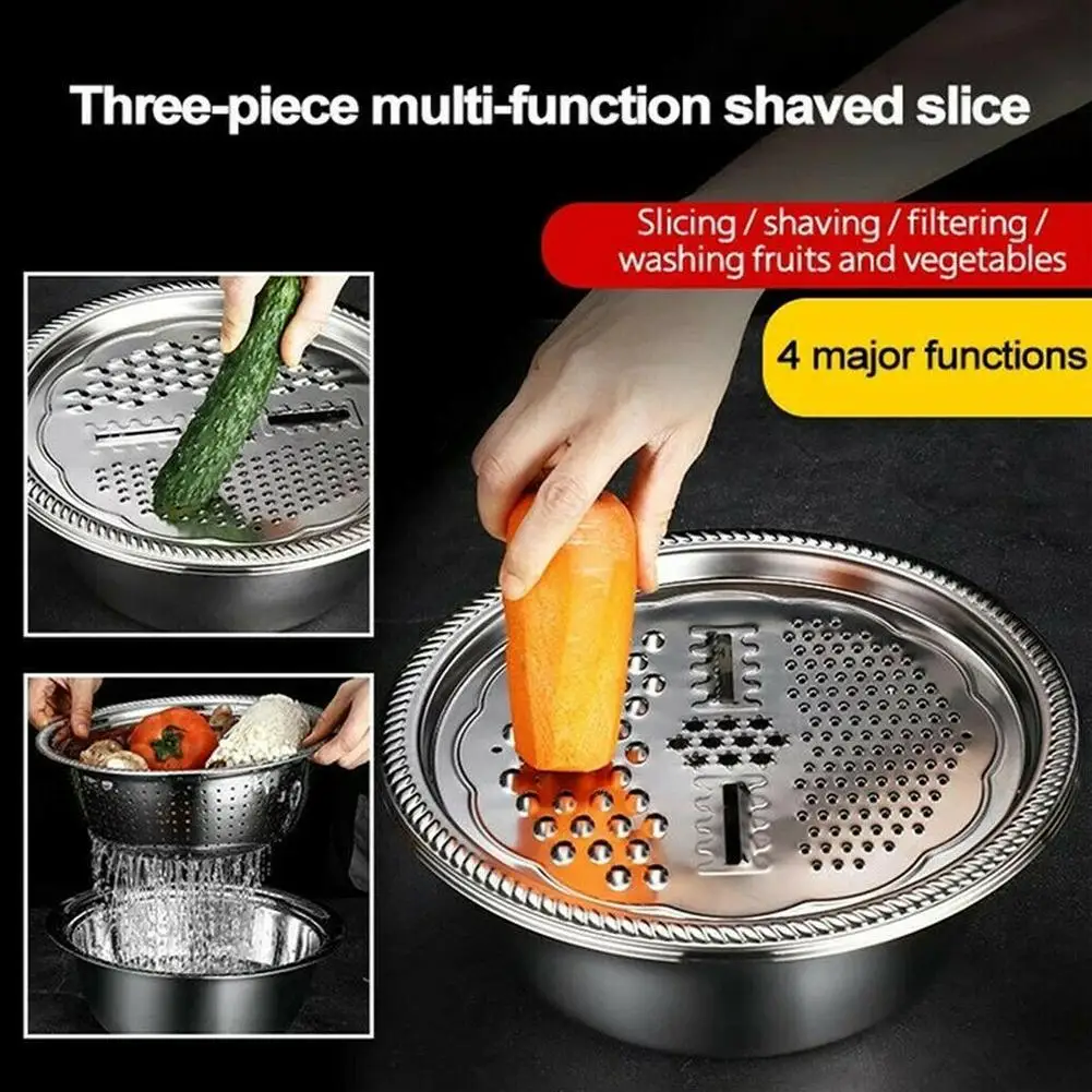 

3PCS /Set Multi-function vegetable cutting artifact in steel basin 1 basin 1* Drain basin 1*Grater