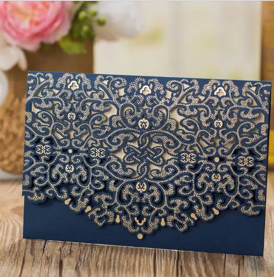 100 шт. синий лазерная резка для свадьбы пригласительный билет элегантная