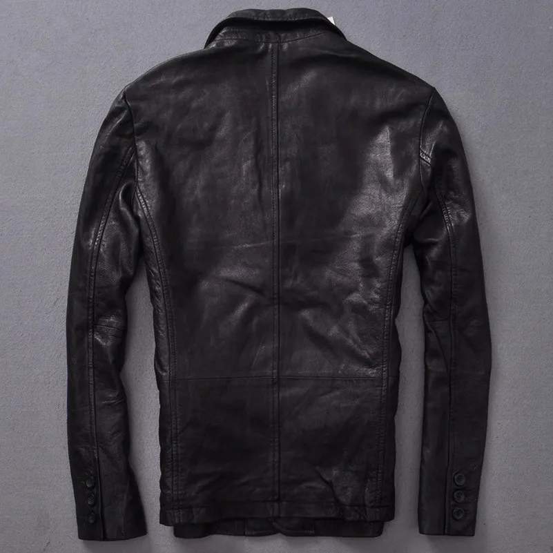 

genuine slim fit leather suit men black brown men's single breasted sheepskin suit with front pocket formal leather jacket men