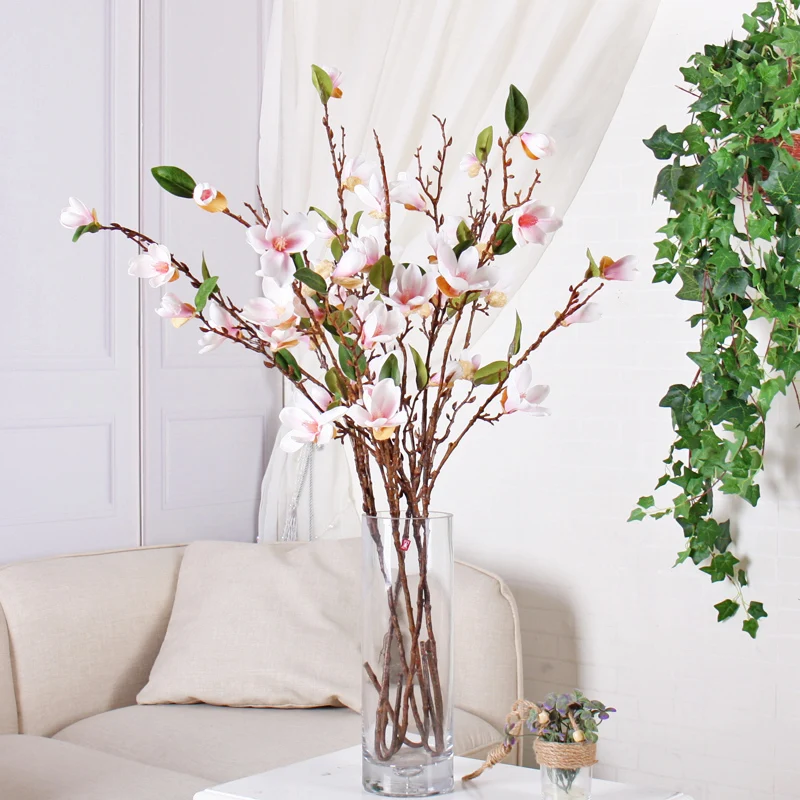 

90cm Silk Magnolia Artificial Flowers Long Stem Plastic Orchid Flower Branch Vase Pot Arrangement Home Table Party Wedding Decor