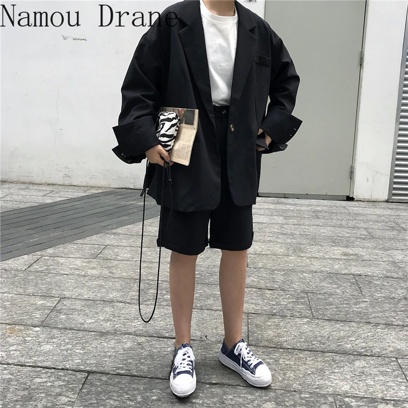 

2021 Vintage Fashion 2 Piece Outfits Women Solid Casual Blazers High Waist Suit Short Pants Lady Sets Streetwear