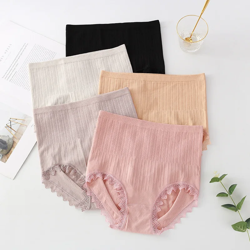 В японском стиле Взрывные модели бесшовные кружевные трусики с высокой талией