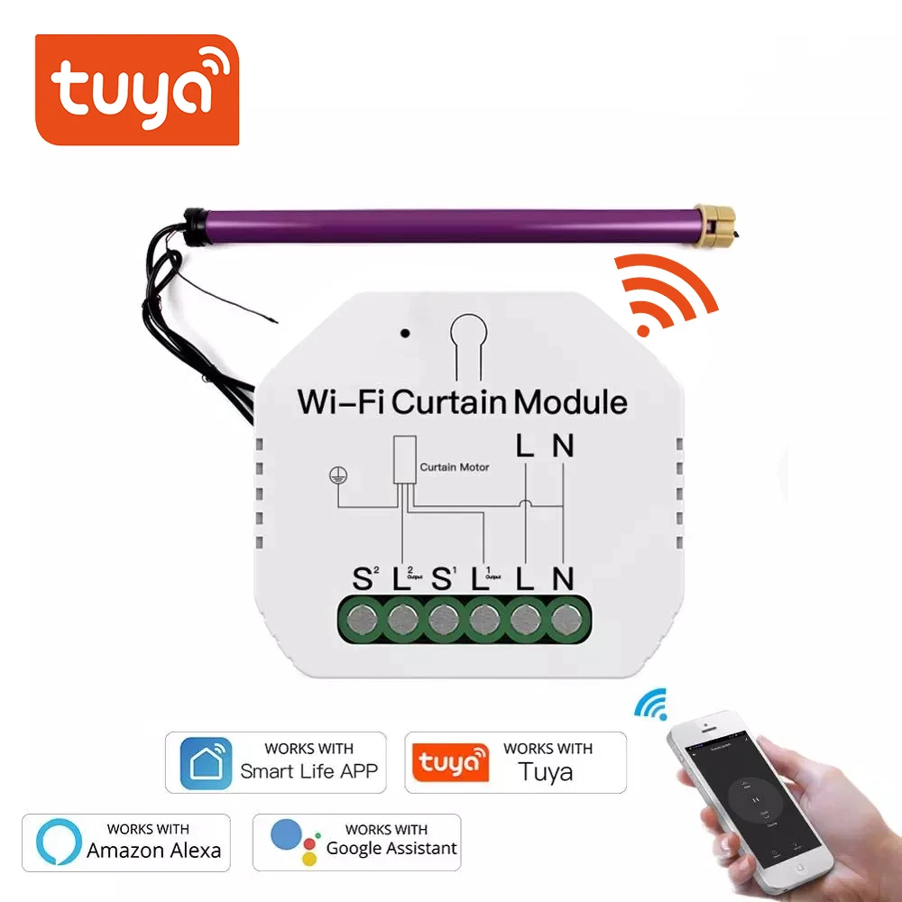 

Модуль переключателя занавесок Tuya с Wi-Fi для роликовых затворов, двигатель для штор для умного дома, поддержка голосового управления, прилож...