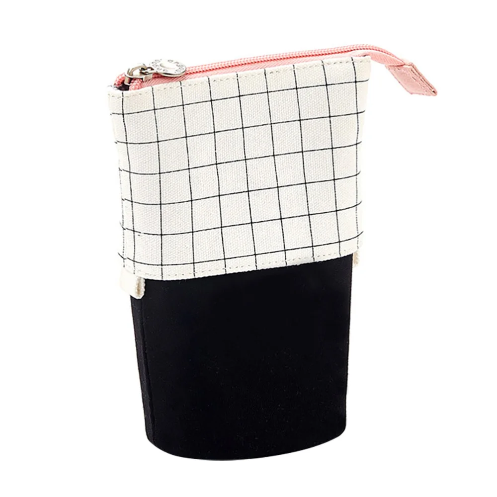 

1 Pc Artistic Canvas Pencil Bag Creative Plaid Stationery Bag (Black White)