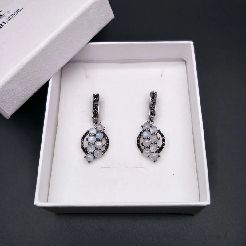 Новый стиль натуральный драгоценный камень синяя серьга с лунным камнем серебро