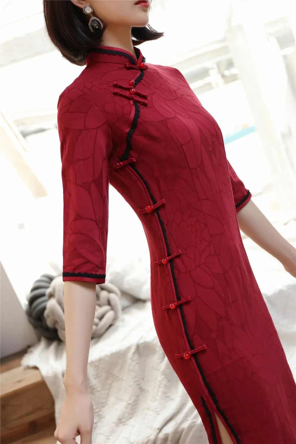 Шанхай история Половина рукава по колено cheongsam платье хлопок лен Винтаж Ципао китайское платье китайский стиль платье для женщин