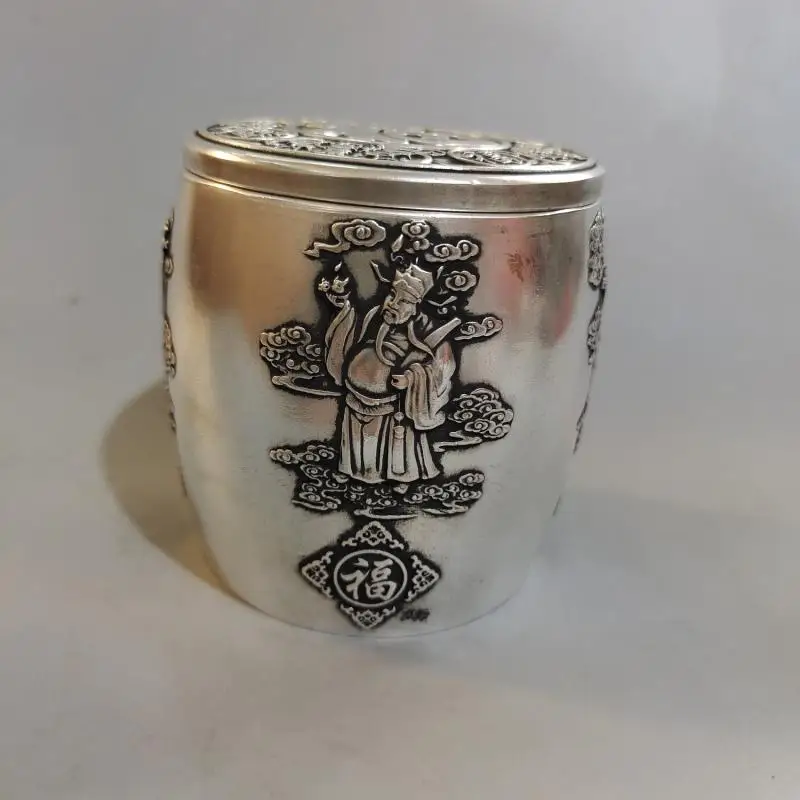 

Chinese Brass Hand Carving Word Pattern Tea Caddy Bottles Jar Decoration Collection Ornaments Mascot