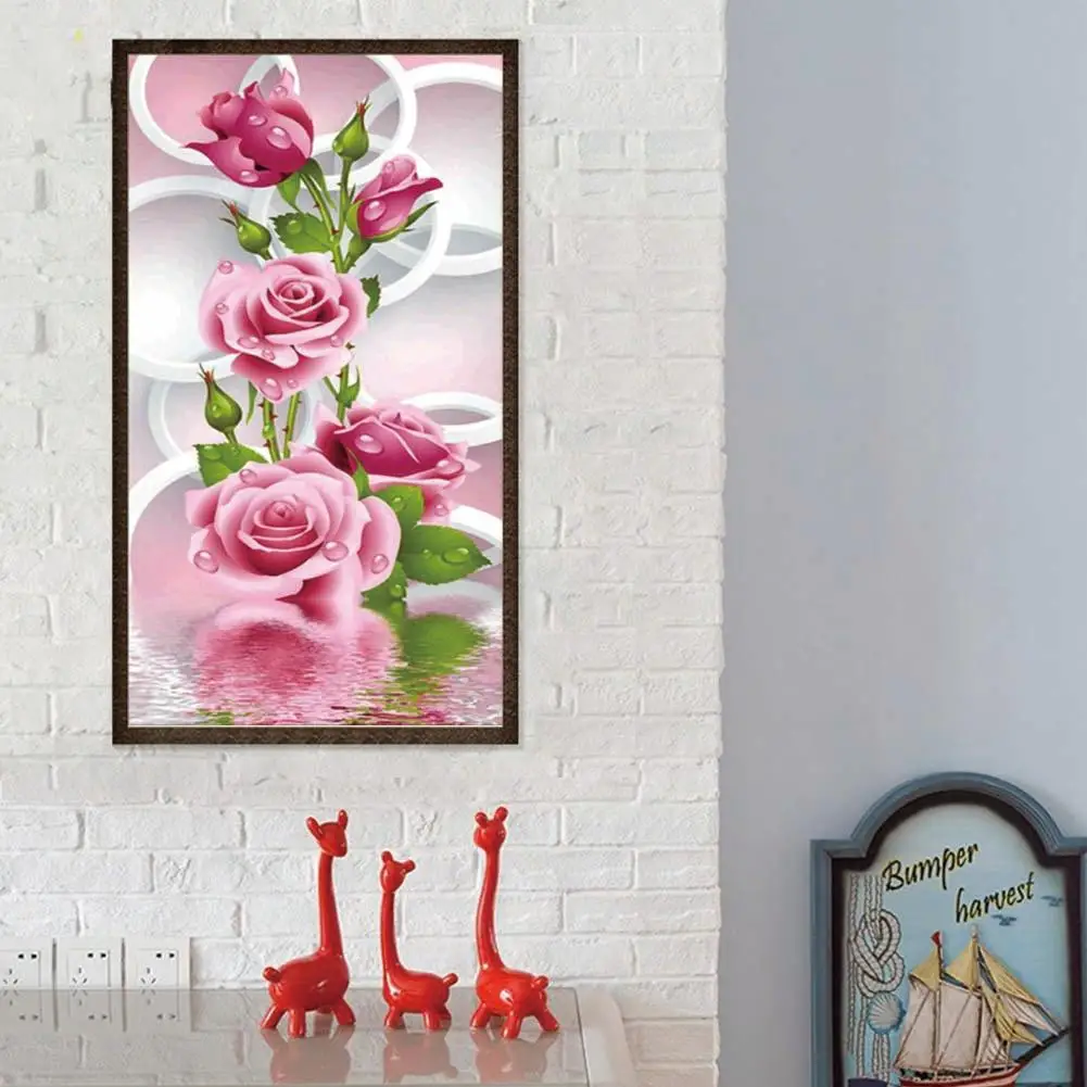 5D Full Drill Mosaic Round Diamond DIY Painting Pink Flower Handmade Cross Stitch Craft Embroidery Kits Household Decor | Дом и сад