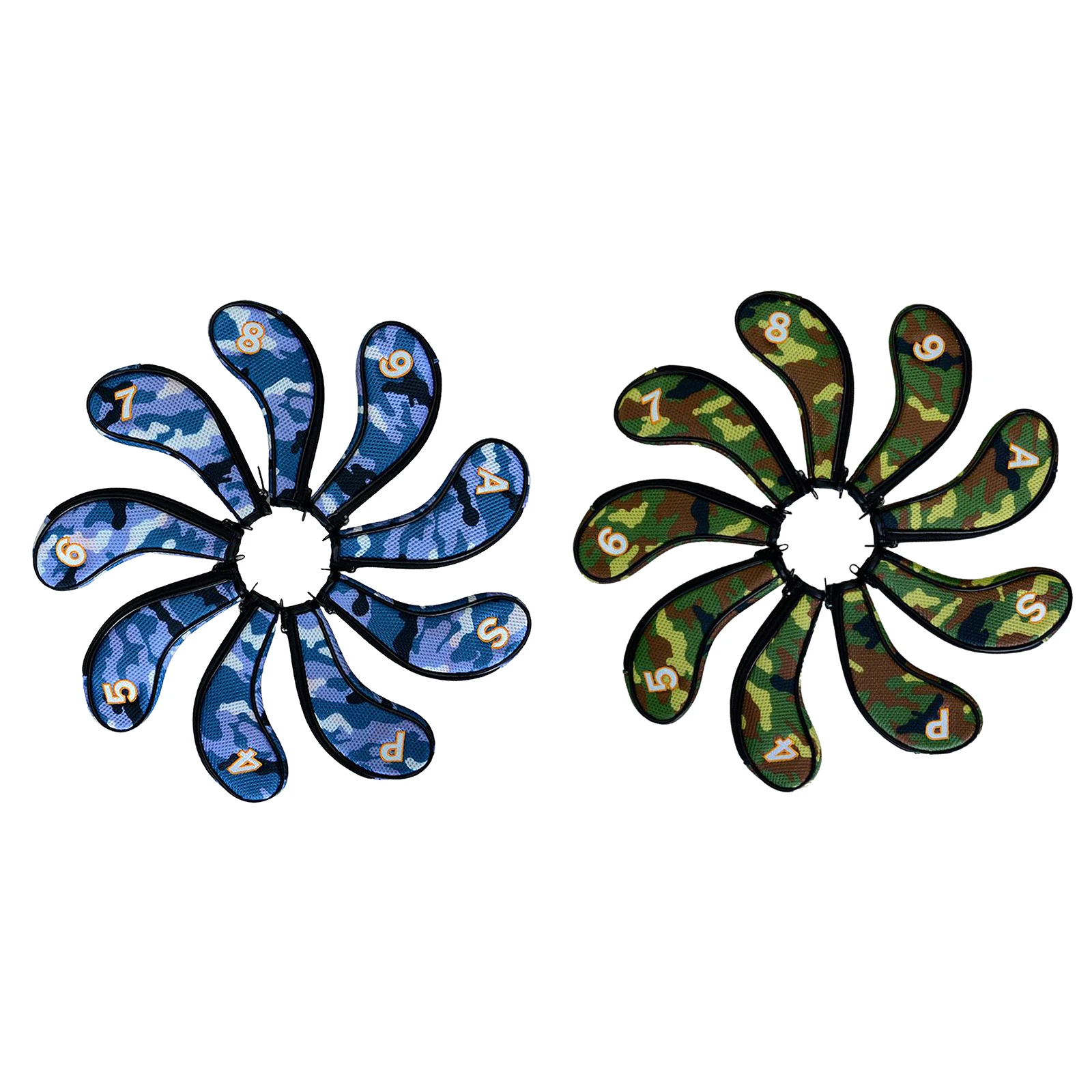 

9x Durable Camouflage Golf Iron Headcover Club Head Cover Guard with No. Tag