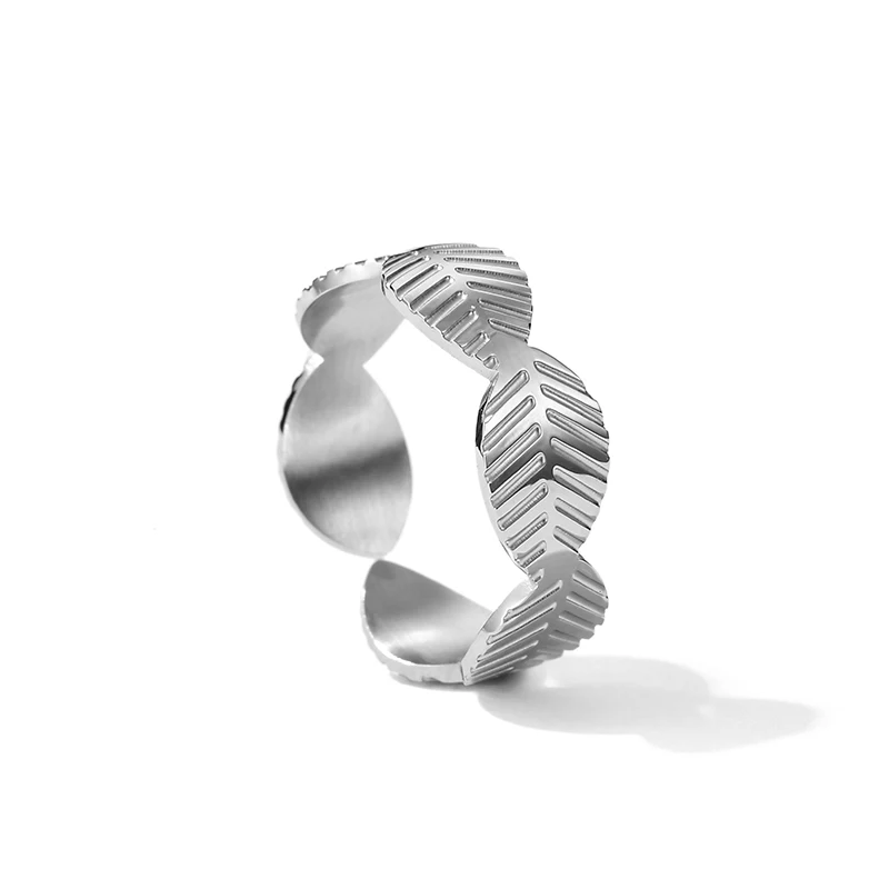 

Carlidana New French design titanium steel leaf flower fashion open ring Korean fashion simple female index finger ring