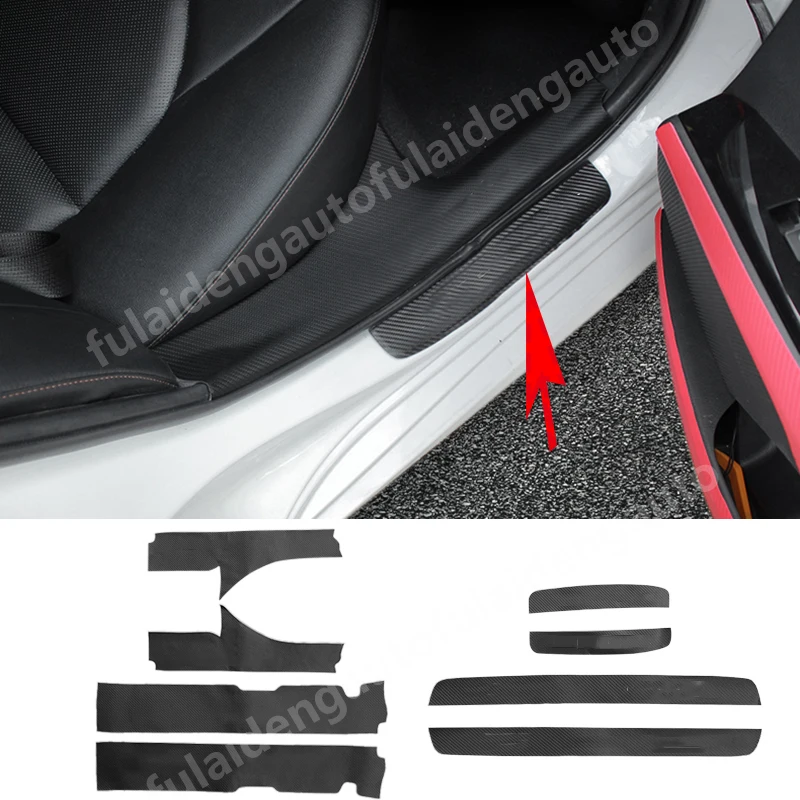 

8pcs For Toyota Camry 2018-2019 Carbon fiber leather Door Scuff Plate Door Sill Entry Guard trim Sticker Car accessories