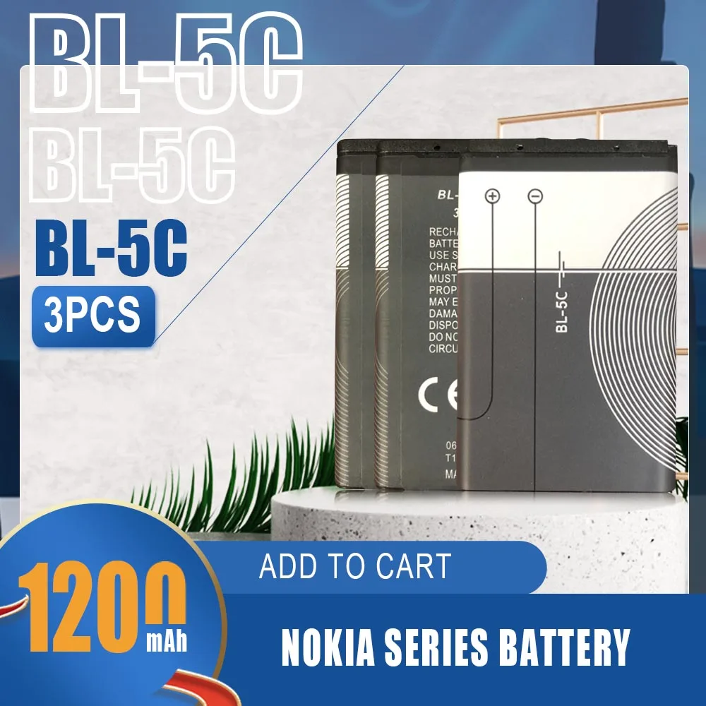 3 шт. 1200 мА/ч Батарея BL 5C BL5C литий ионный батареи для Nokia 2280 2300 2600 2610 3100 3105 3120 Замена