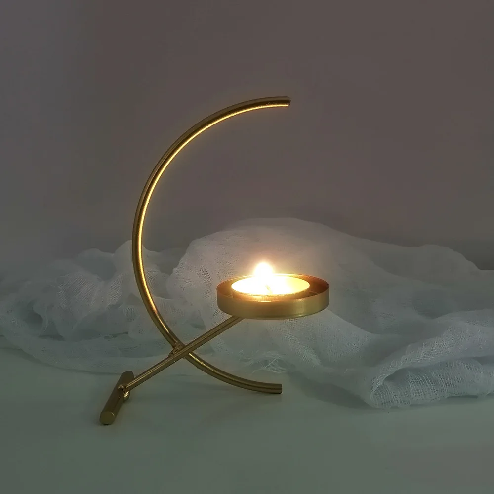 

New Year Home Decoration Ornament Party Gift Dining Table Half-round Moon Simple Candle Holder Decoration Hogar Moderno Crystals