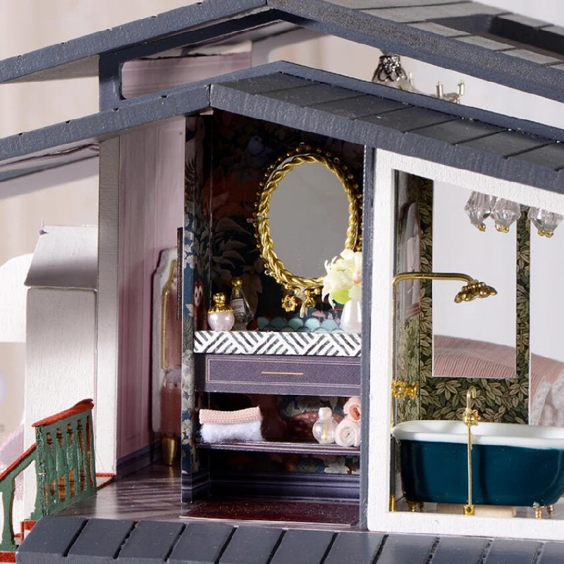

DIY 3D Wooden Miniature Doll House Kit Seaside Villa Building Assembly Model Cabin Home Decoration Christmas Birthday Gifts