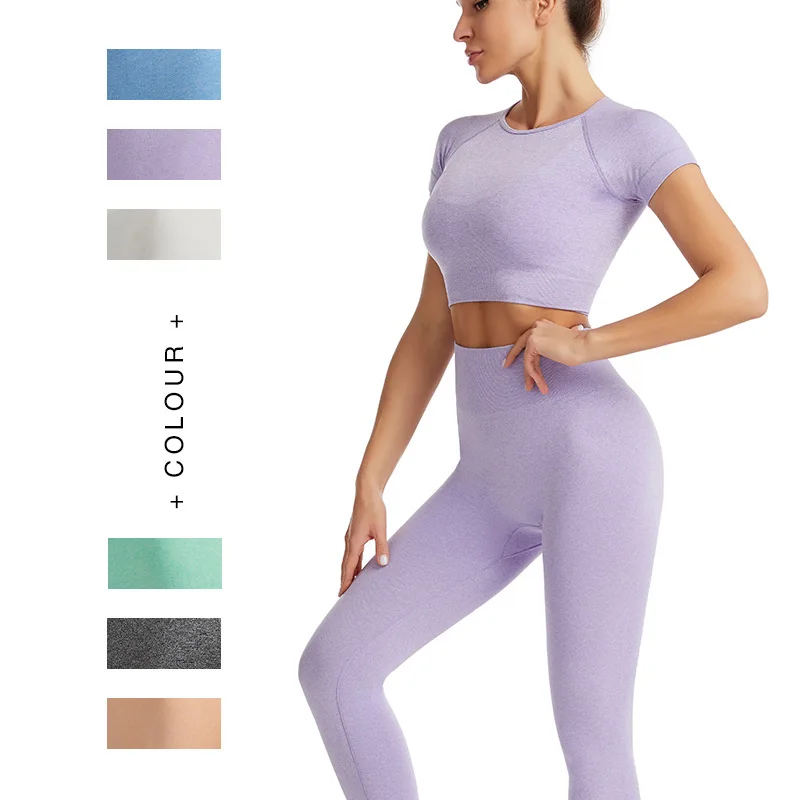 

Yoga 2 Piece Set Bra/T-Shirt +High Waist Tight Leggings Women Sport Yoga Suits Fitness Running Workout Clothes Ensemble Femme