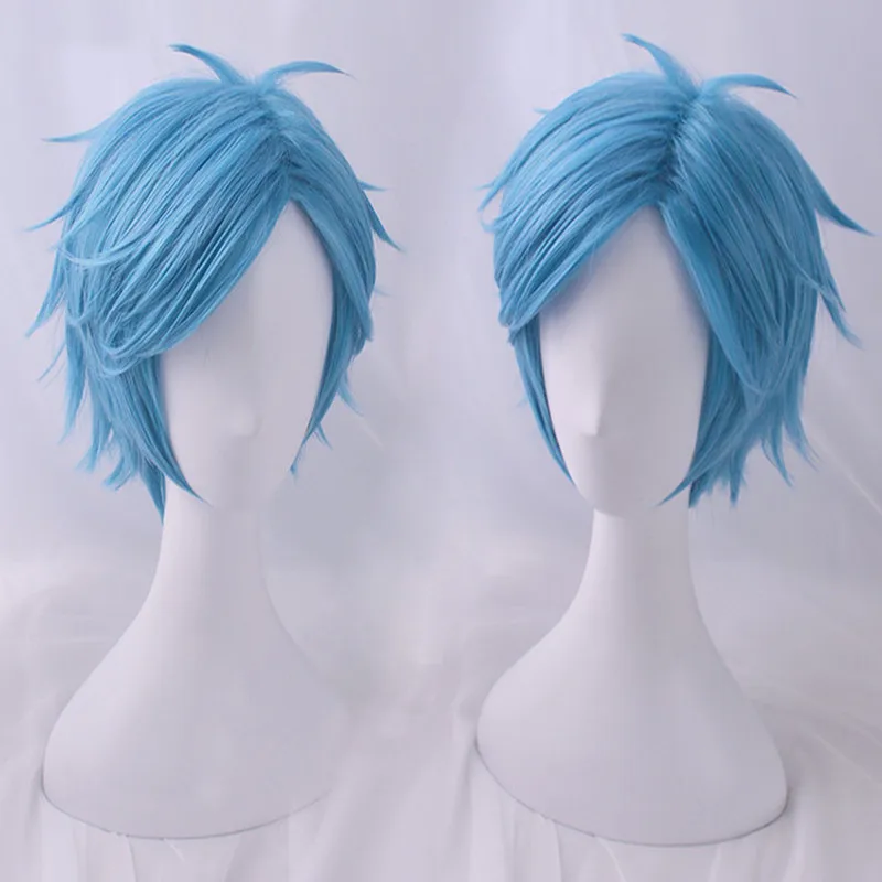 

Fashion Blue short hair wig Cosplay Adult Halloween synthetic hair anime role-playing club Yarichin Bitch Bu hair