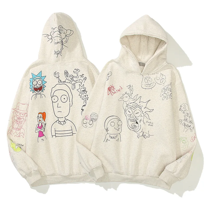 

2021 autumn and winter new Kanye same cartoon anime print hip-hop men's and women's casual hooded long-sleeved sweater