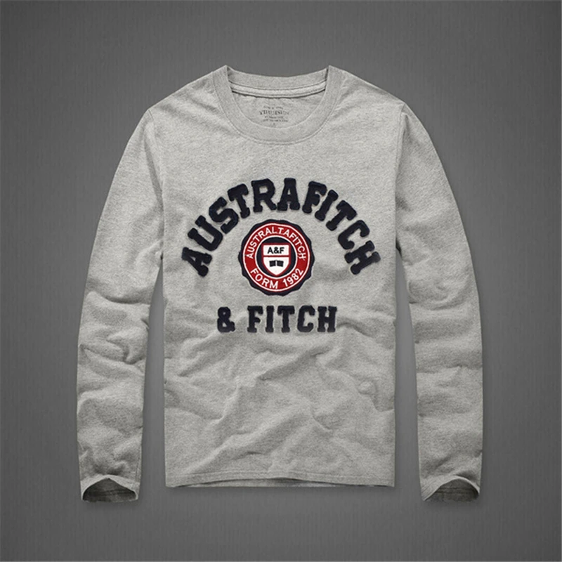 Футболка для мужчин 100% хлопок Вышивка Длинные рукава футболки с О образным