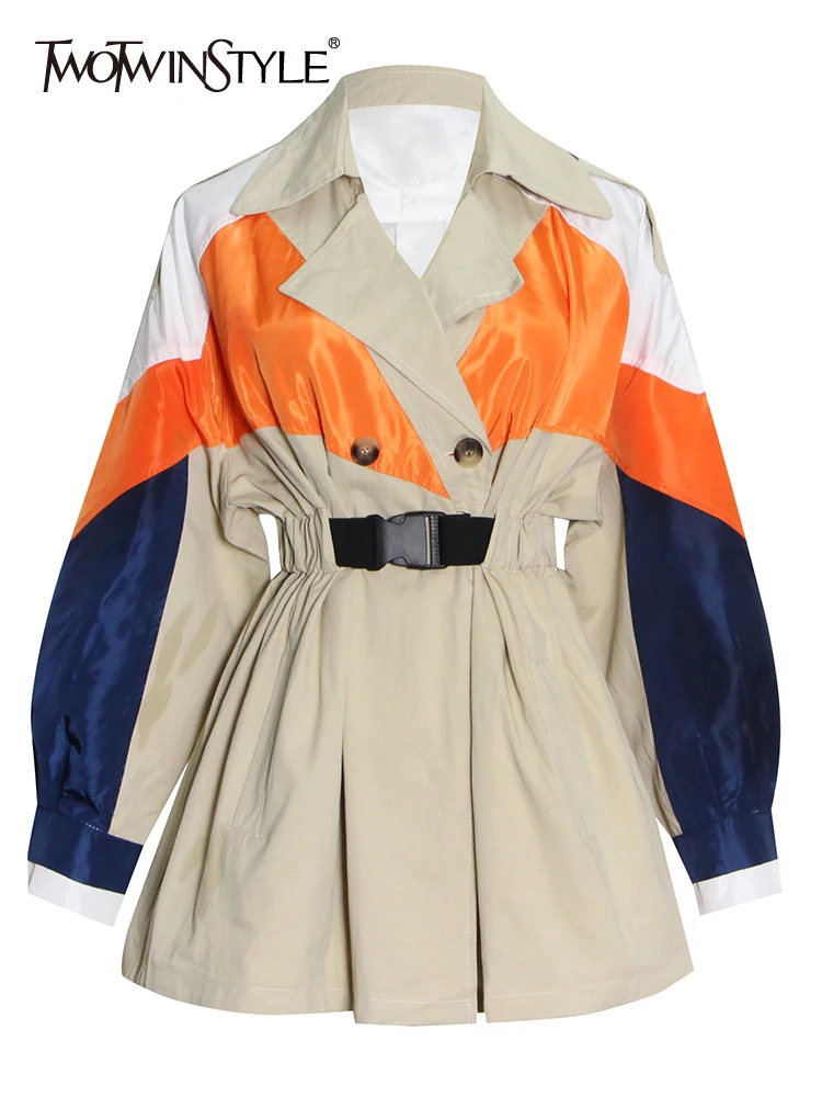 

Женское повседневное пальто TWOTWINSTYLE, разноцветное пальто в стиле пэчворк с отложным воротником и длинными рукавами-фонариками и высокой тал...