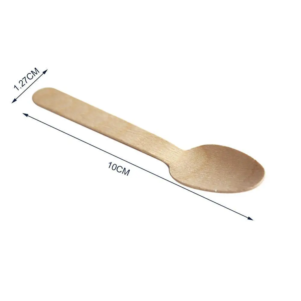 

100Pcs Disposable Wooden Spoon Mini Ice Cream Spoon Wood Western Dessert Scoop Wedding Party Tableware Kitchen Safe New