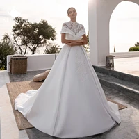 aedmgh ball gown classic wedding dresses 2022 detachable hight neck off the shoulder vestido de novia matte satin robe de mariee