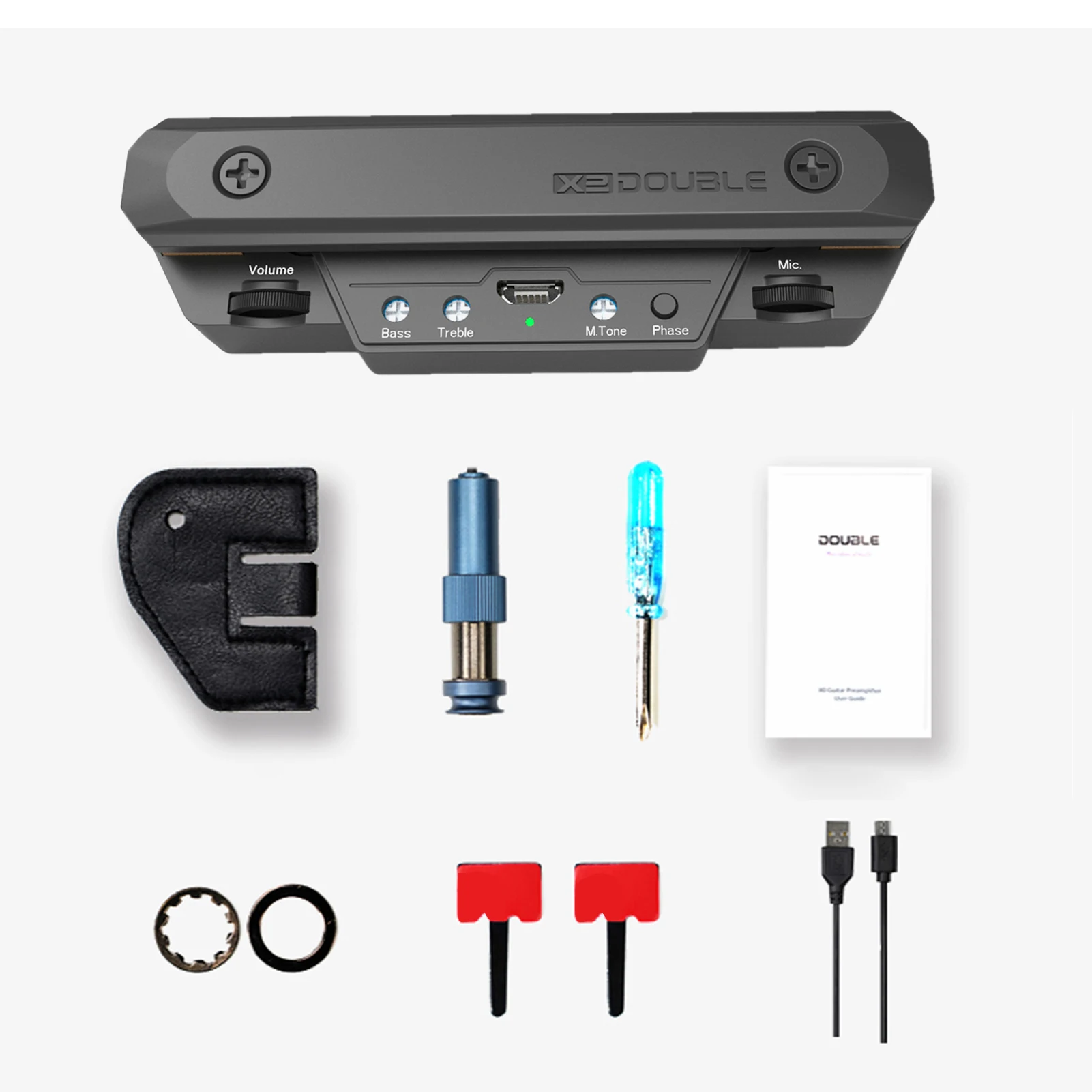 DOUBLE X0 Guitar Pickup Preamp Soundhole with Volume &amp Tone Control Musical Instrument Dual-channel for Acoustic |