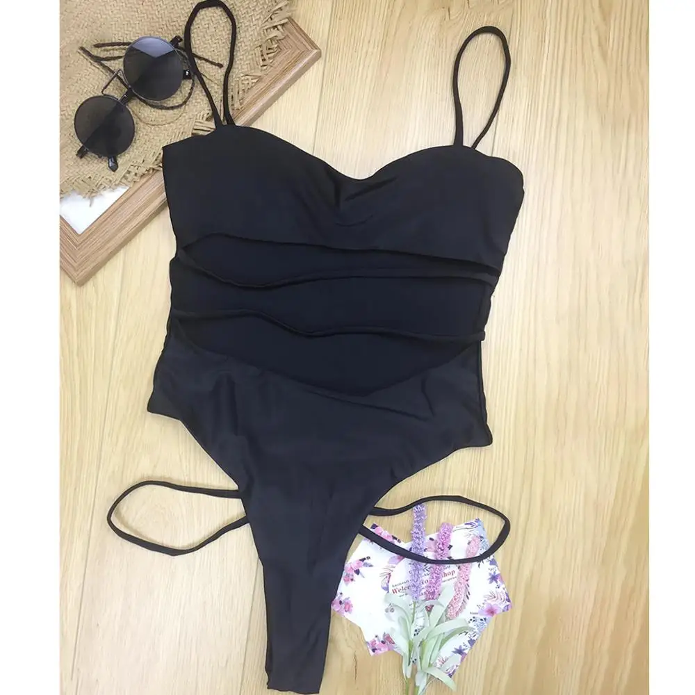 Сексуальный слитный купальник со стрингами 2020 Женский однотонный бандажный