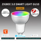 Tuya Zigbee 3,0 Gu10 Smart LED лампы голосового Управление 5710Вт кзсв с регулируемой яркостью Светодиодная лампа красочные светильник лампы работать с Alexa Google Home