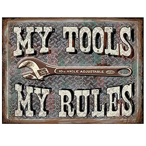 

Original Retro Design My Tool My Rules Wood Signs Wall Art|Natural Wooden Board Print Poster Wall Decoration for Garage