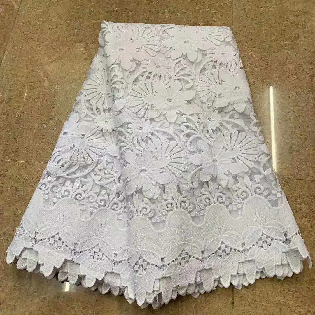 

African Lace Fabric French Guipure Lace Fabric 2021 white High Quality Nigerian Tulle Lace Fabrics With cord lace For Wedding