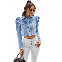 women slim lapel collar denim jacket long sleeve single breasted button down short jean coat casual tops outerwear streetwear