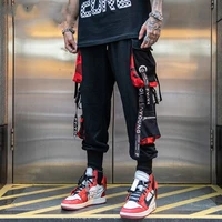 hip hop joggers men letter ribbons cargo pants pockets track tactical casual techwear male trousers sweatpants sport streetwear