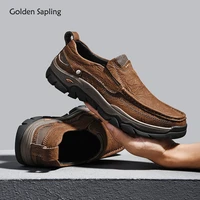 golden sapling genuine leather mens loafers fashion casual shoes classics slip on leisure flats retro outdoor mountain shoe men