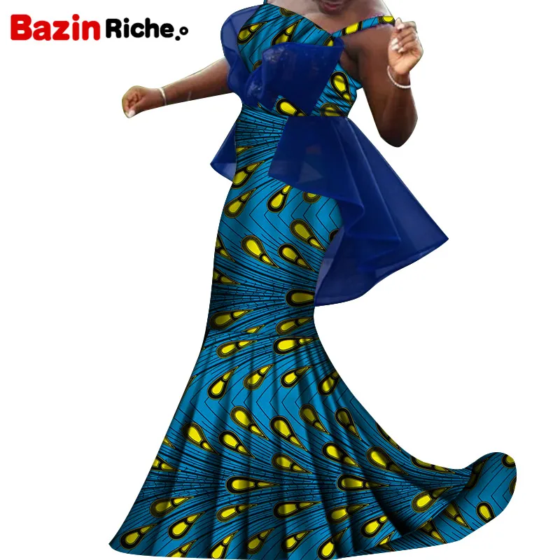 Blue Chiifon Decoration African Women Clothing 2021 Newest Fashion Type Plus Size Wedding Party Women Clothing WY7275