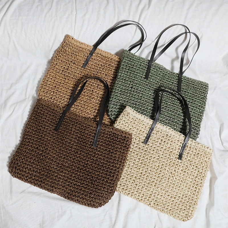 

Women Woven Straw Large Capacity Tote Bag Zipper Single Shoulder Handbag Purse