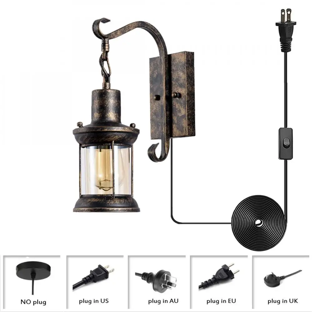 

Rust Finish Indoor Vintage Metal Wall Sconce, Farmhouse Glass Wall Sconces, Industrial Plug In Wall Lights for Home Bedroom