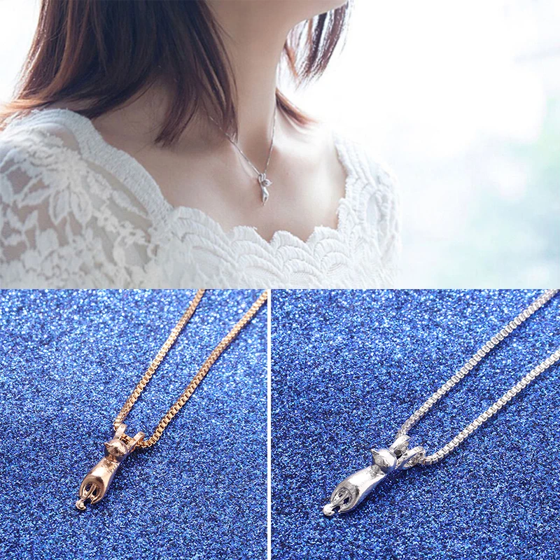 Модное серебряное ожерелье с подвеской в виде кошки модное длинное маленькой
