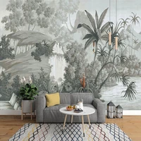 european style retro wallpaper 3d nostalgic hand painted rainforest plantain leaf coconut tree mural living room tv decor fresco