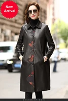 2020 fashion sheepskin silk cloud yarn windbreaker coat simple leather leather coat womens mid length