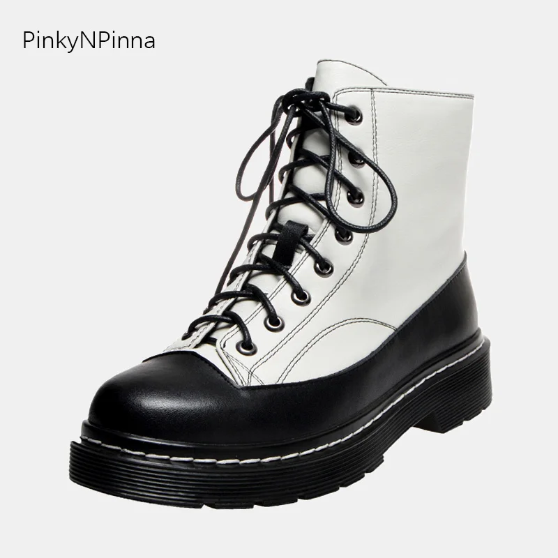 Новинка 2019 года женские черные и белые ботильоны на толстой подошве из