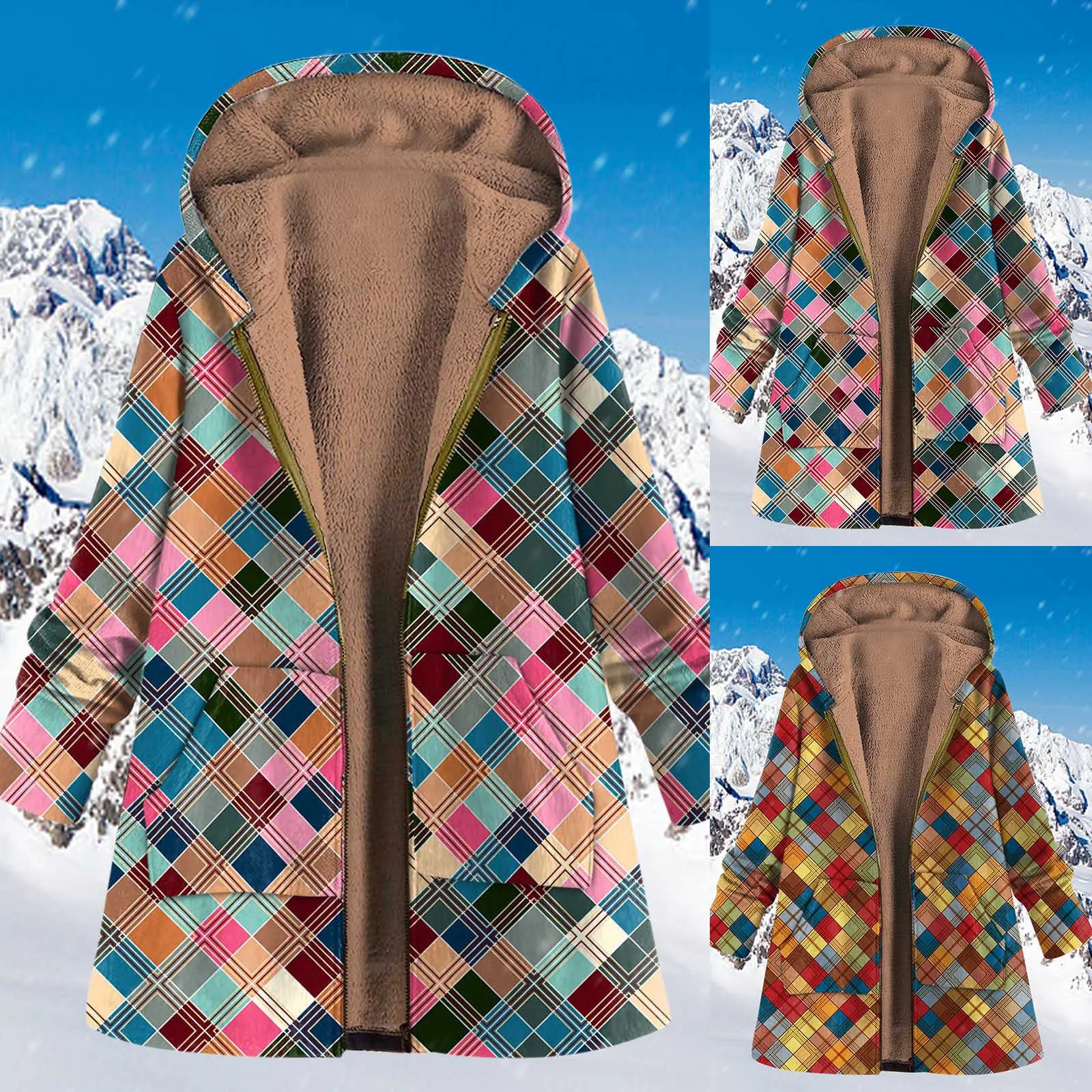 

Women Outwear Hooded Fluffy Coat Oversized Winter Leisure Printed Hooded Plush Jacket Plus Fashion Fleece Jacket Coat