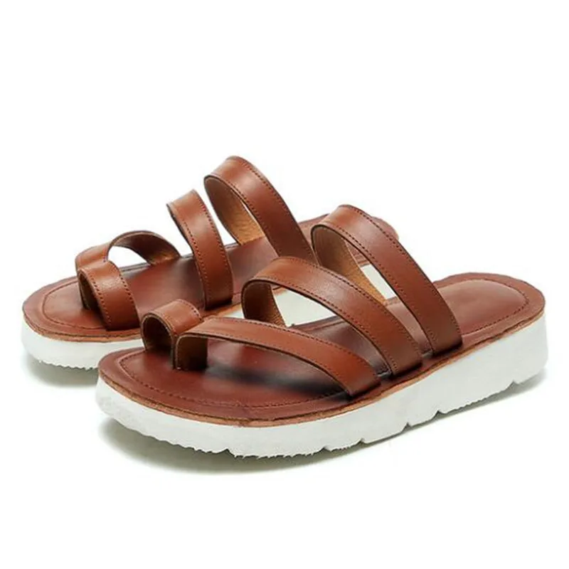 

Retro Genuine Leather Slippers 2020 Summer Newest Thick Bottom Non-slip Wedge Sandals Fashion Casual Sandals Light Women Sandals