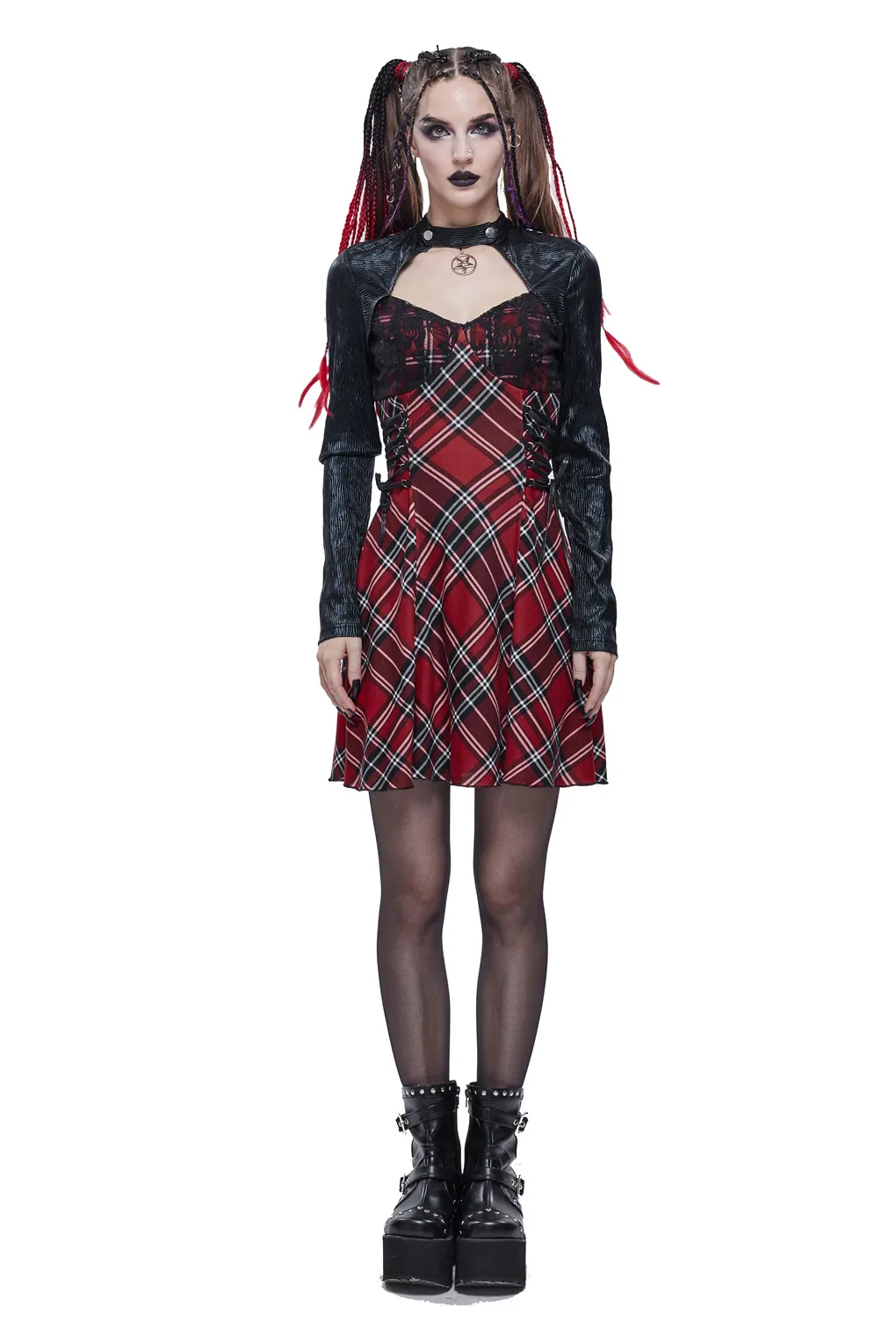 

Halloween Gothic Dress Skirt V-Neck Dress Black Red Cool Sweet Dress