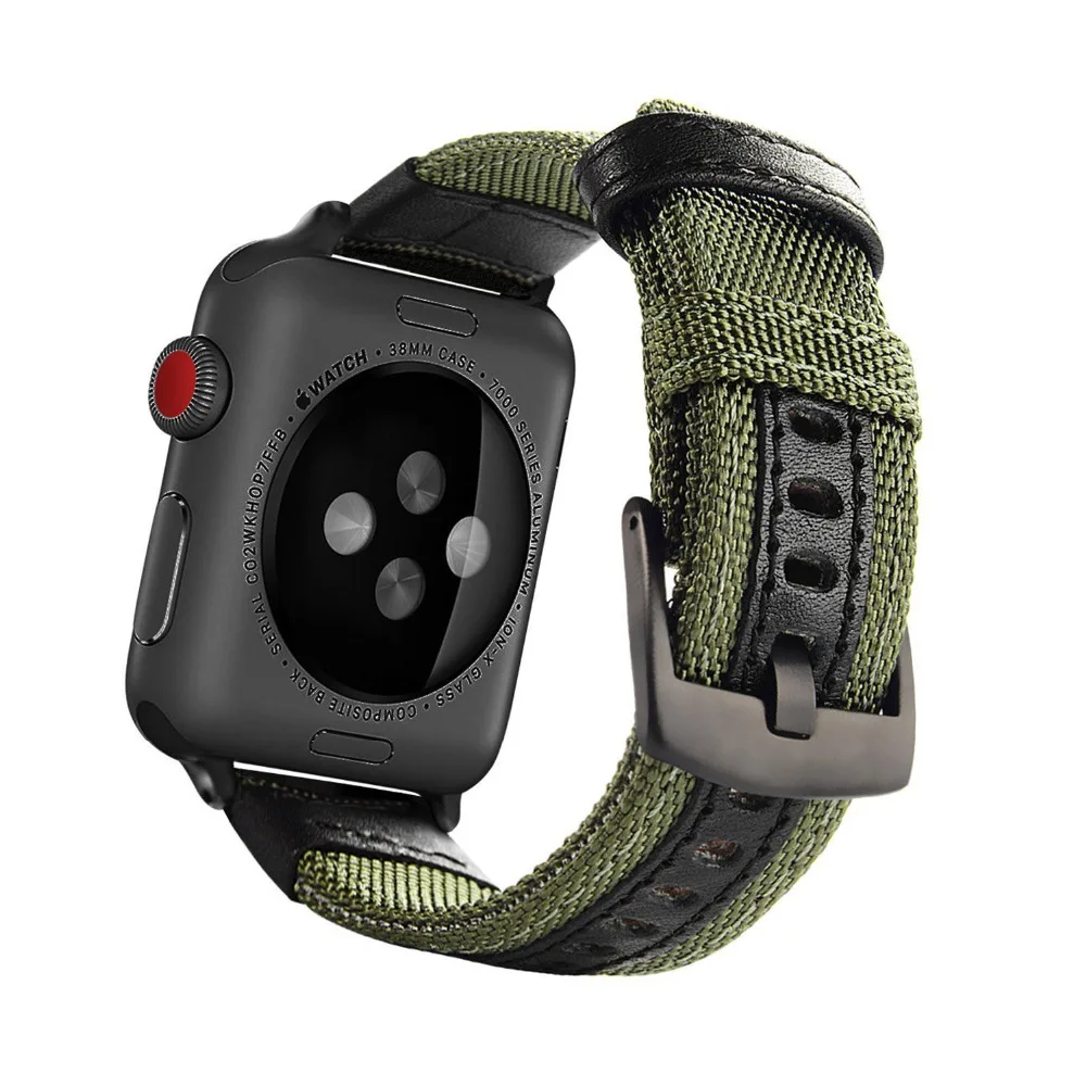 Нейлон+ кожаный ремешок для apple watch 3/2/1 42 мм/38 мм Наручные Классические прочная ткань металлической пряжкой браслет ремешок для часов