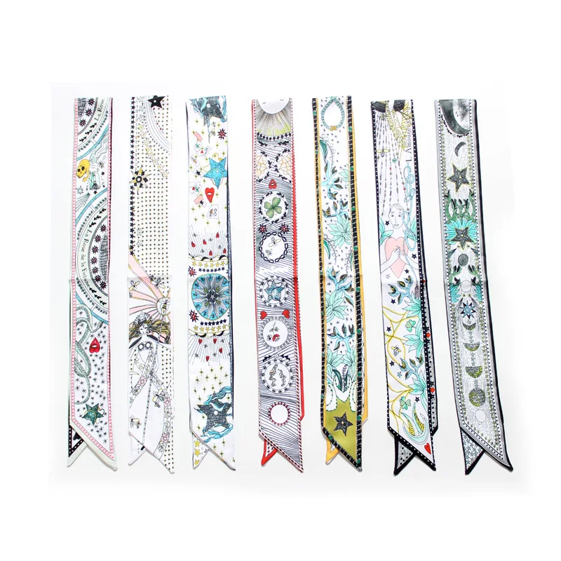 

Tarot Card Series Double-layer Double-sided Printing Twill Silk Tie Bag Handle Silk Scarf Slender Narrow Ribbon Scarf Women