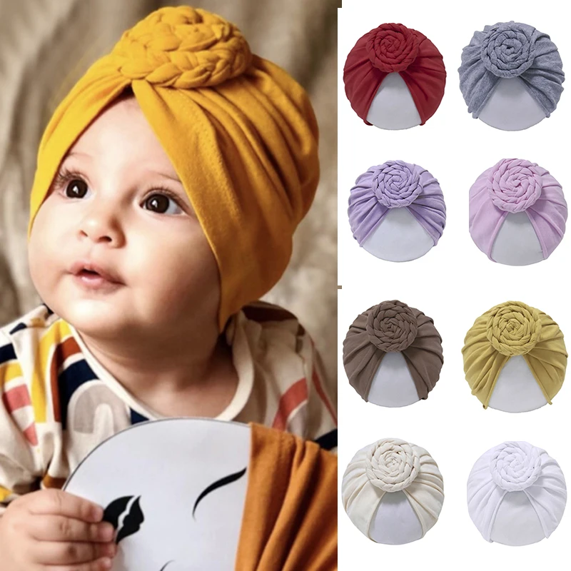 

2021 Newborn Braid Knotted Baby Turban Indian Hats Toddler Infant Photography Props Cotton Kids Multicolor Baby Braids Hats