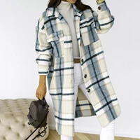 2021 winter checked women jacket down overcoat warm plaid long coat oversize thick woolen blends retro female vintage r5