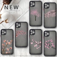 pink flowers cherry blossom tree phone case matte transparent for iphone 7 8 11 12 plus mini x xs xr pro max cover